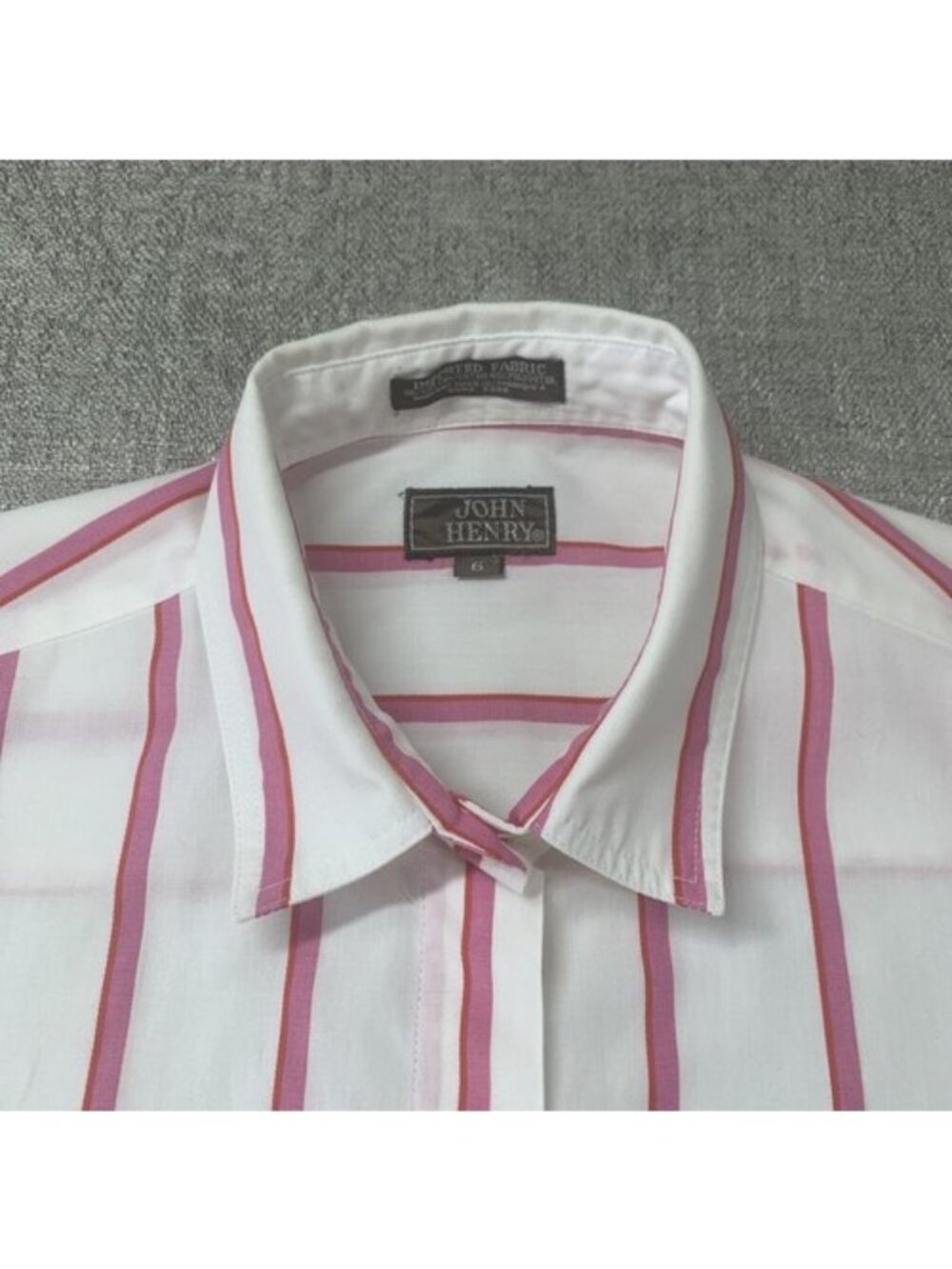 John Henry Pink & Red Stripe Shirt Womens Size 6 Button Up Long Sleeve